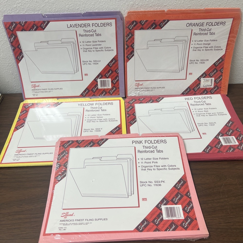 Lot Of‎ 5 Smead Third Cut Legal Size File Folders 3 Tabs Filing System Organize